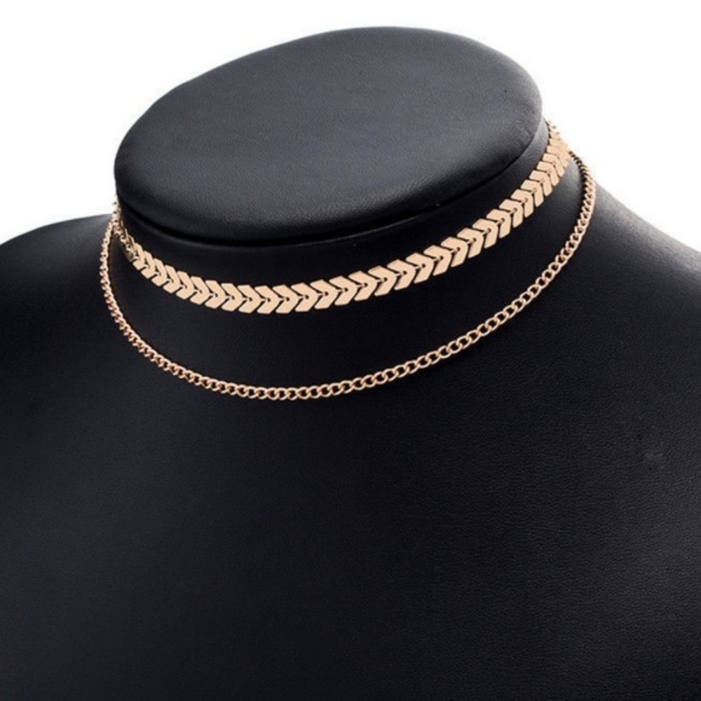 Gold Arrow Double Layer Chain Choker Necklace - Picture 3 of 5